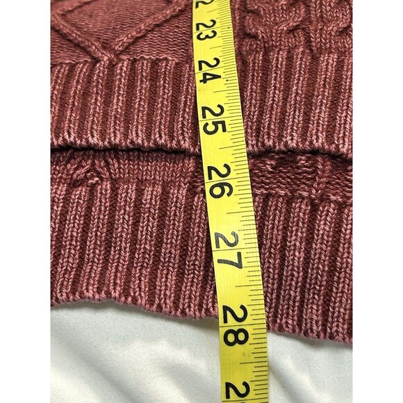 NATURAL REFLECTIONS Burgundy Acid Washed V-neck Cable Knit Sweater Medium - Picture 8 of 8